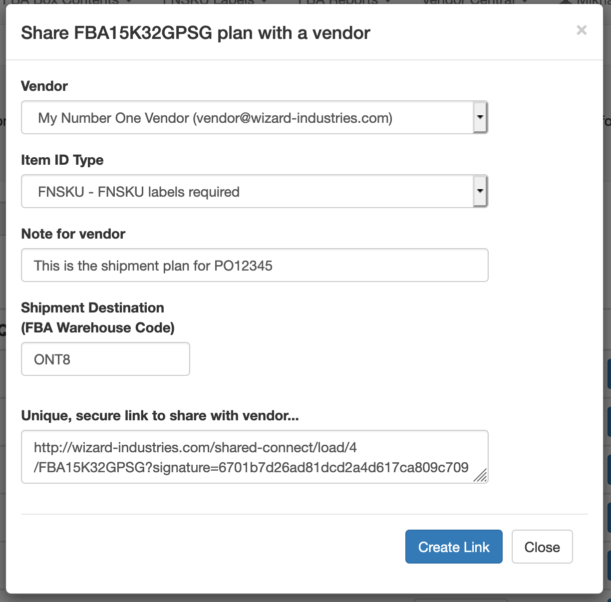 Create external shared link