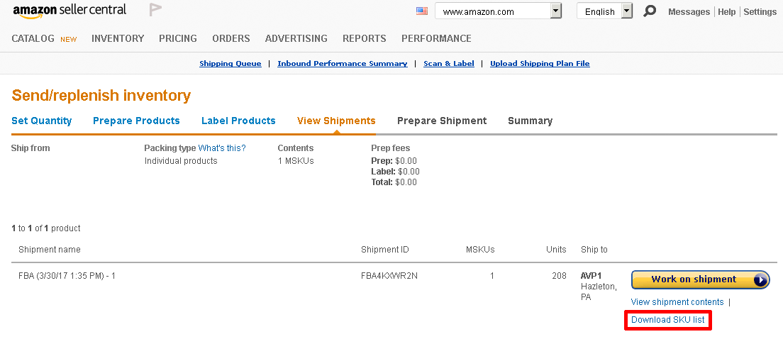 Download shipment plan from Send/Replenish